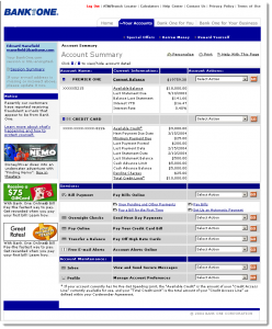 Bank One Account Summary Page